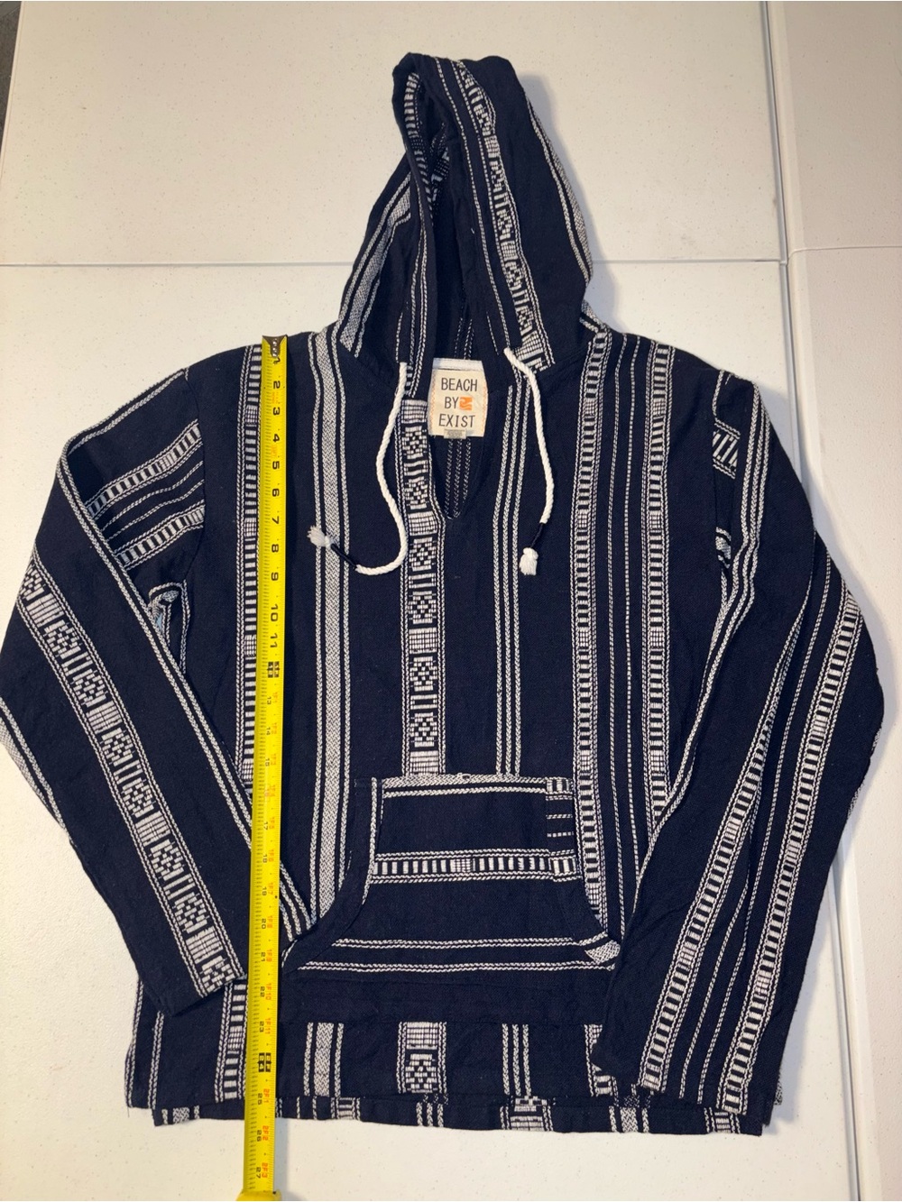 Beach by Exist Navy and White Striped Hooded Sweater size large